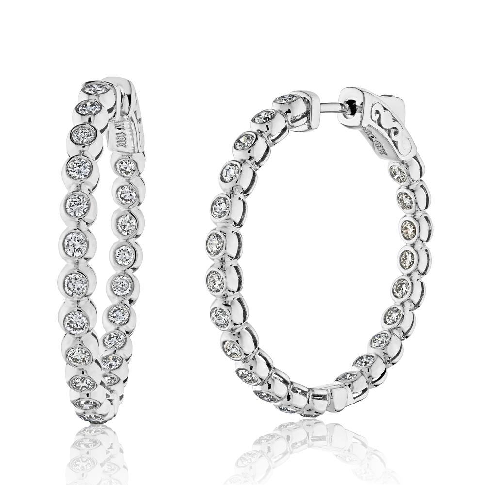 Cassidy Diamonds ? Medium Size 1.00 Diameter Diamond Hoop Earrings",",18 Karat White Gold"