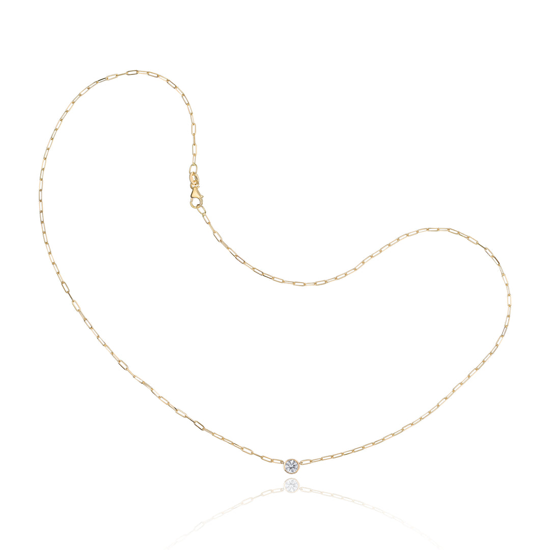 PaperClip Solitaire Round Bezel Set Diamond Necklace