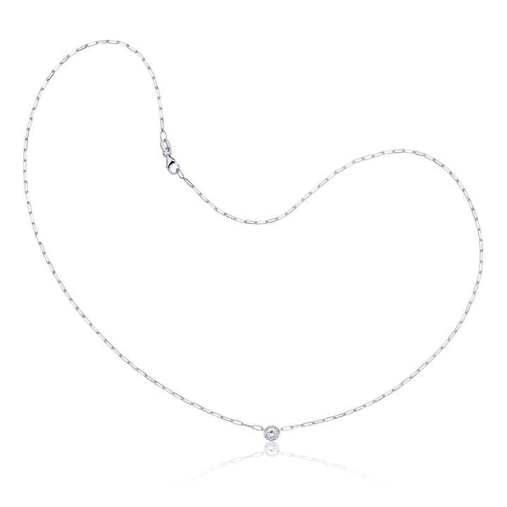 PaperClip Solitaire Round Bezel Set Diamond Necklace
